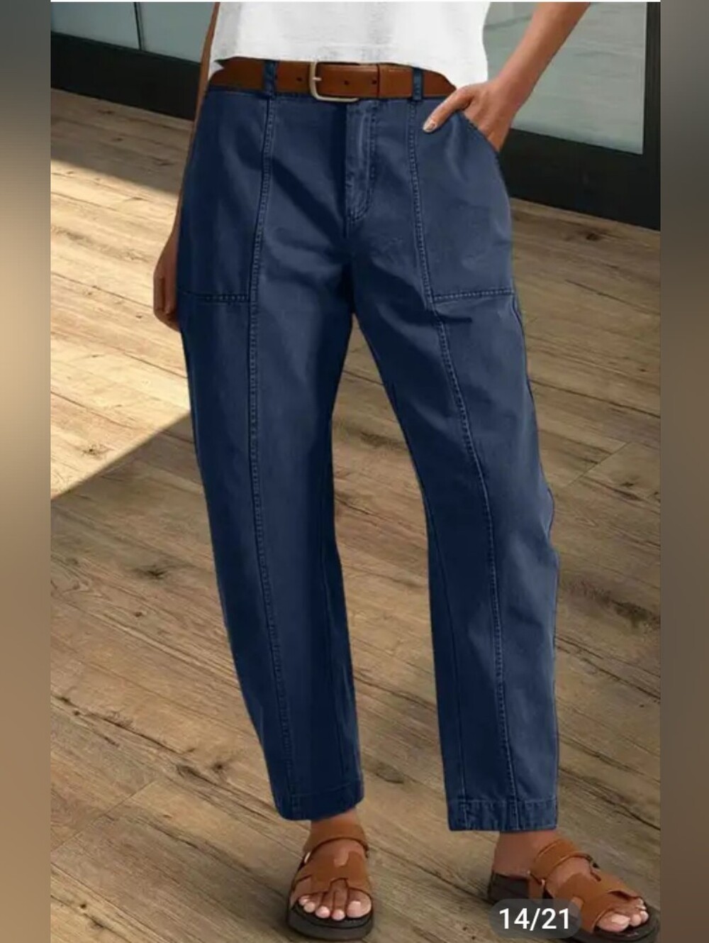 Flamingals Solid Stitch Detail Mid Waist Barrel Leg Crop Pants NWT Small
